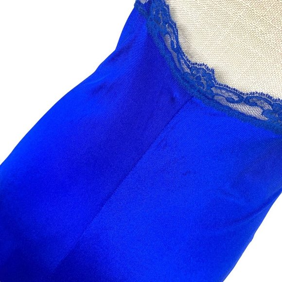 Vintage 70s Val Mode Blue Lace Full Length Spaghetti Strap Nightgown Medium - Picture 12 of 13